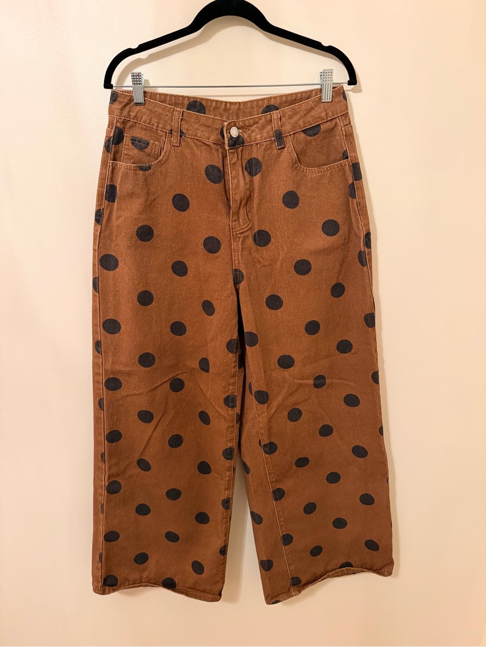 Missguided Brown Wide-Leg Polka Dot Jeans